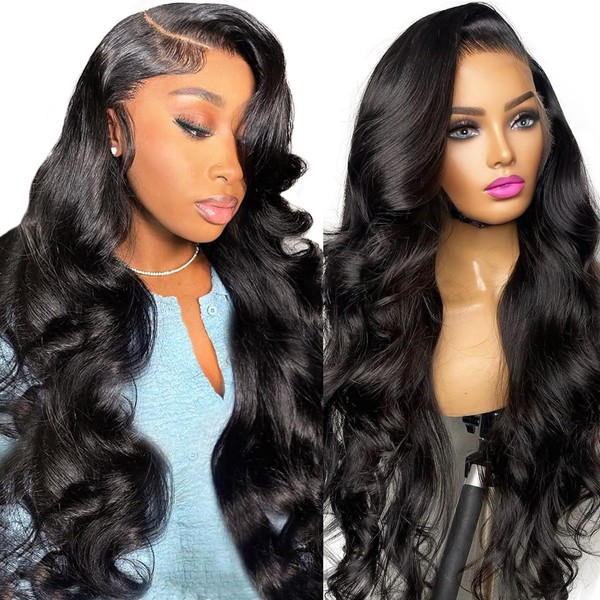 Real Hair Wig Body Wave Human Hair Wig 13 x 4 HD Lace Front Wig Human Hair Brazilian Real Hair Wig Black Women Virgin Human Hair Wigs Pre-Plucked Wig Women's Real Hair with Baby Hair 16 Inches