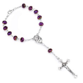 One Decade Auto Rosary Beads Catholic Bracelet Saint St Benedict Crucifix Divine Mercy Gift