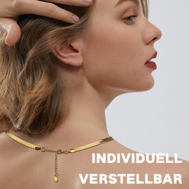 Finrezio Gold Chain for Women 14K Gold-Plated Snake Chain Choker Stainless Steel Necklace Herringbone Chain for Women Layered Adjustable Necklace Jewellery Birthday Gift 14 inches / 15 inches / 16