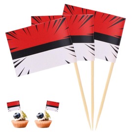 100pcs Cartoon Theme Toothpick Flags, Anime Theme Mini Cocktail Picks Appetizers Sticks Cupcakes Toppers Food Labels for Fruit Platter Party Buffet Decoration (Red White and Black)
