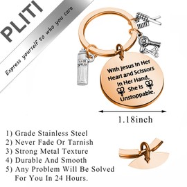 PLITI Hair Stylist Keychain Hairdresser Gift Cosmetology Graduation Gift Hair Barber Gift Hairstylist Birthday Gift (Jesus and Scissors kyrgCA)