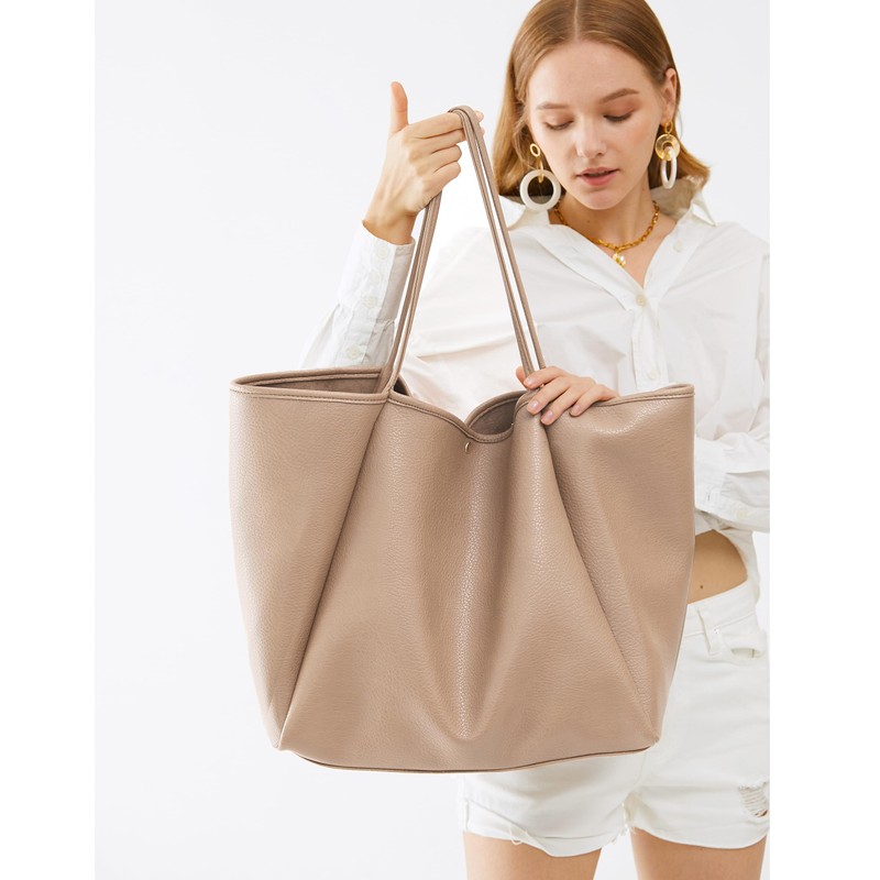 HOXIS Oversize Pu Leather Tote Women Weekender Bag Shopper Handbag