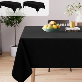 smiry 2 Pack Table Cloths Rectangular 54 x 78 Inch, Waterproof Polyester Tablecloth, Machine Washable and Wrinkle Resistant Fabric Table Cover for Dining, Patio, Wedding and Restaurants, Black