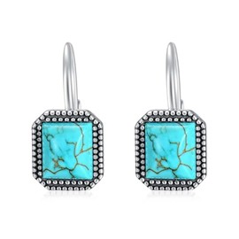 Genuine Turquoise Earrings 925 Sterling Silver Vintage 11mm Square Cut Green Turquoise Leverback Earrings for Women