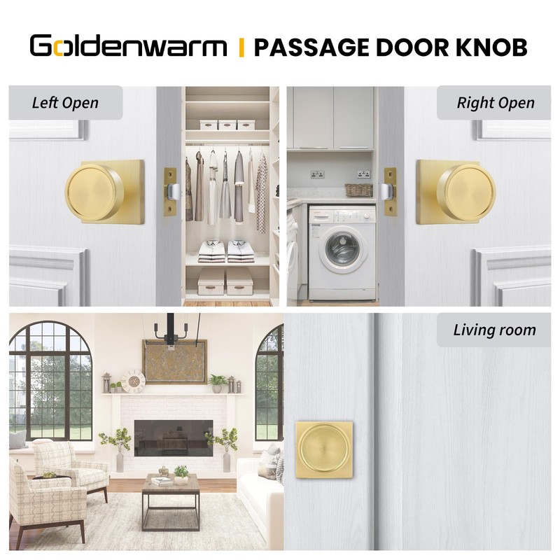 goldenwarm Gold Door Knobs 3 Pack, Brushed Gold Closet Door