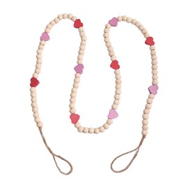 Valentines Day Decor, Red Pink Heart Wooden Bead Garland for Tiered Tray Hanging Banner for Home Farmhouse Office Wall Fireplace Mantel Shelf Proposal Wedding Party Decor, Pink Red Heart