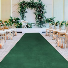 QueenDream Aisle Runner for Wedding Ceremony Green Velvet Runner 4.5ft x 15ft Wedding Reception Decorations