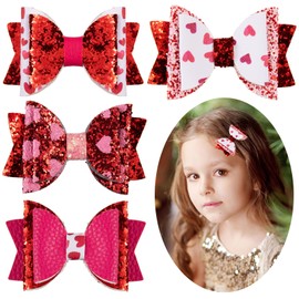 Whaline 4 Pack Valentine's Day Bow Clips Glitter Red Pink Hair Pins Sweet Heart Bow Hair Barrettes Holiday Hair Accessories for Girls Women Wedding Anniversary Birthday Gifts