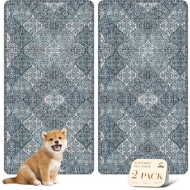 nunubaby Washable Pee Pads for Dogs, Stylish, Non-Slip and Leak-Proof Pee Pads. Reusable Potty Pads for Dogs for Crates and Floors.(Blue/Multi, 24" x48" )