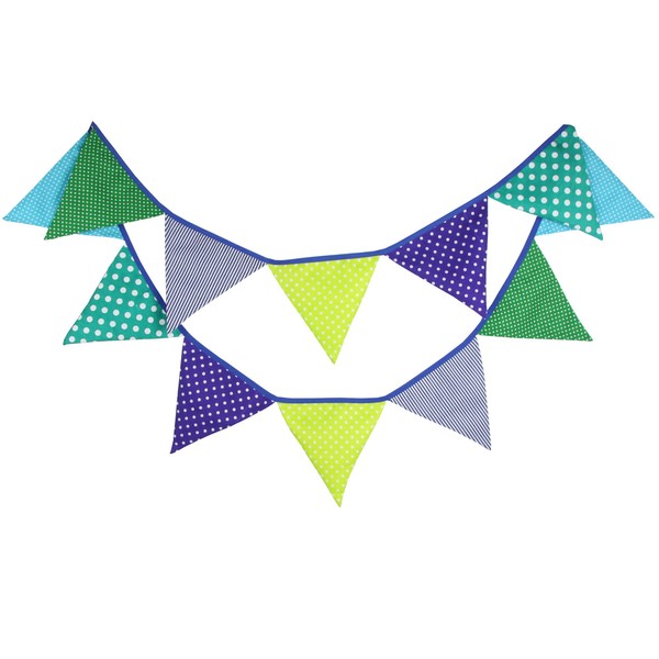 G2PLUS 12 Beautiful Christmas Bunting Garland Cute Bunting Colourful Bunting for Outdoor Use, Green and Blue