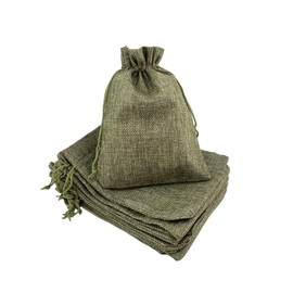 Palmhomee Paquete de 25 bolsas de regalo de arpillera con cordón, bolsas de joyería de lino, bolsas de yute de arpillera para cumpleaños, joyas y bolsas de golosinas, fiestas, bodas, regalos, arte y manualidades (5 x 7 pulgadas, verde musgo)