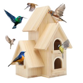 Lyfreen DIY Bird Houses for Outside Pine Wooden Bird House with Hanging Tools for Bluebird Hummingbird Wren Finch Birdhouse Bird Hut Box for Garden