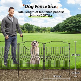 Bepatio 10 Panels Garden Fence with Latch - Total 24in(H) x 20ft(L) Dog Fence Outdoor for Yard, Arc Fencing Panels, Durable Metal Fencing & Garden Borders, Easy Set-Up, Black