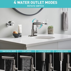 Bietor Bathroom Sink Faucet with 4 Mode Pull Down Sprayer, Matte Grey Single Handle Pull Out Faucet with Pop-Up Drain, 1 or 3 Hole Laundry Bar Basin Faucet with Deck Plate