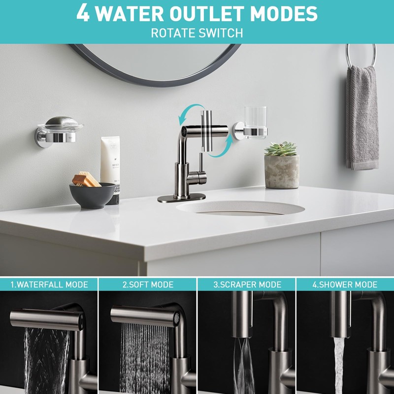Bietor Bathroom Sink Faucet with 4 Mode Pull Down Sprayer,