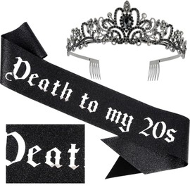 KICOSY Death to my 20s Sash and Crown Rip 20s Black 30th Birthday Decorations for Her Funeral for Youth 30th Birthday Crown for Women Last Year In My Twenties Party Decorations