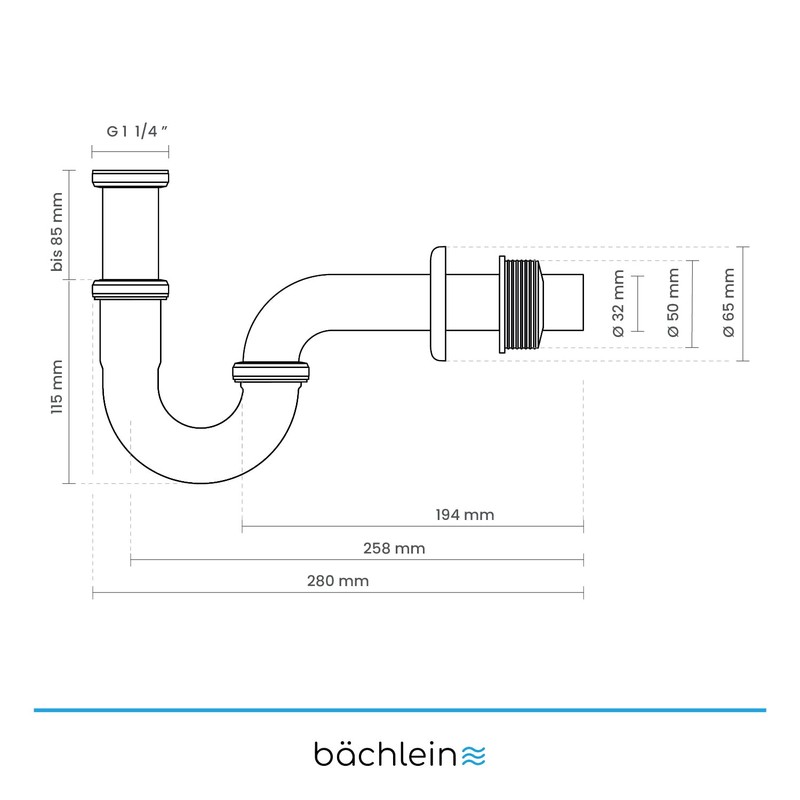 Bächlein Universal P-Trap for Washbasins and Washstands – Precisely Fitting