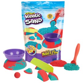 Kinetic Sand Mold n’ Flow with 1.5lbs Red & Teal Play Sand, 3 Tools, Sensory Toys for Kids Ages 3 and up