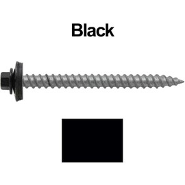 12 x 2-1/2" Black Metal Roofing Screws - Hex Washer Head- Self-Starting/Tapping - EPDM Washer. 1 x 250 Count Bag - 250 Screws
