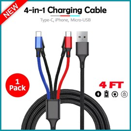 For Xiaomi, Universal B2G1 FREE 4-in-1 Nylon Braided Charging Cable for Xiaomi Poco M6 4G / Redmi 13