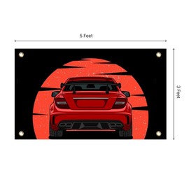 LUIVU 3x5 Feet Car Flag with Four Brass Grommets - Vintage JDM GTR Fans Wall Tapestry Huge Garage - Cool Polyester Racing Flag Banner For Outside on Inside Home Decoration