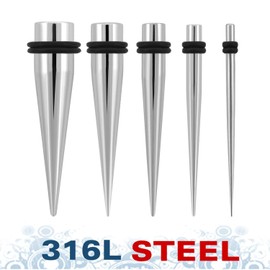 PiercingDoc Set of 2 Surgical Steel Tapers for Tunnels Silver, Stainless Steel