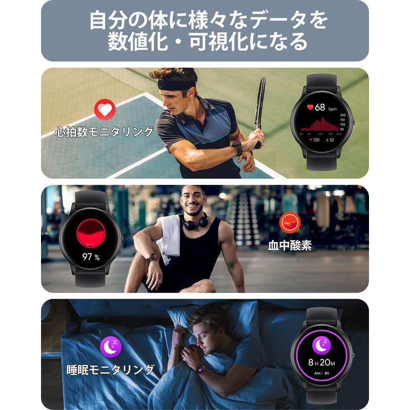 Parsonver Official Japan Product Smart Watch, Round, Ultra-thin, Bluetooth 5.2