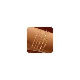 Nancomy Gold Bracelets for Women Dainty Stackable 14K Gold Plated Bracelet Stack Set Trendy Waterproof Paperclip Chain Bracelets for Women Jewelry Gifts