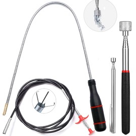 4 Pack Telescoping Magnet Pick-up Tool Set - Retrieving Telescoping Magnet Pickup Tools, Extendable Magnetic Pick Up Tools, Bendable Spring Magnet Stick & Flexible Grabber Claw Pick Up Reacher Tool