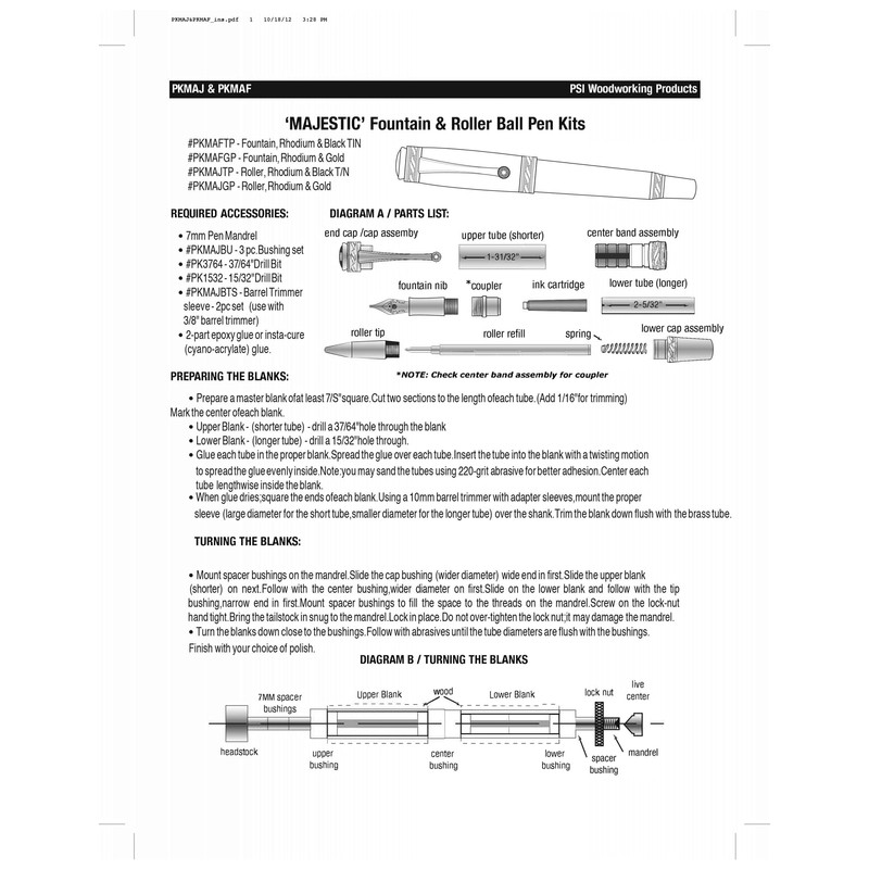 Penn State Industries PKMAJGP Majestic Rollerball Pen Kit Woodturning Project