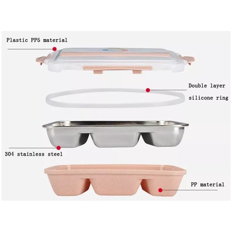 Lunchbox Lonchera Termica 4 Divisiones Con Palillos Cuchara Lunch Box