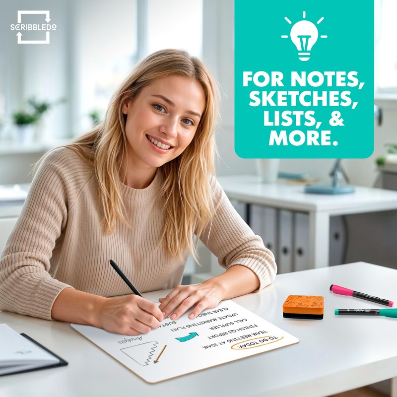 Scribbledo Small White Board Dry Erase Mini Whiteboard 9x12 Inch