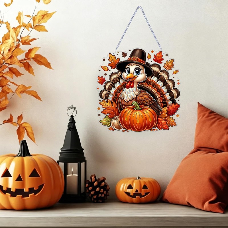 Thanksgiving Hanging Diamond Art Kits for Adults,Acrylic Window Decor