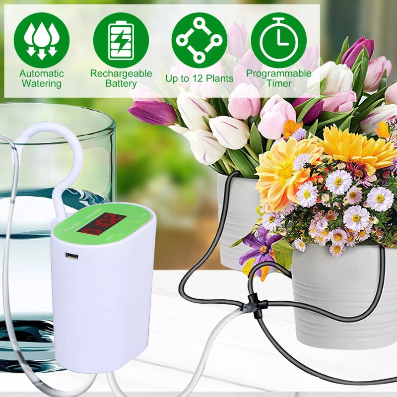 iMounTEK Rechargeable Automatic Watering Irrigation System With Timer Pump For
