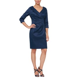 Alex Evenings Women's Short Taffeta Portrait Collar Dress (Missy Petite Plus), Navy, 16