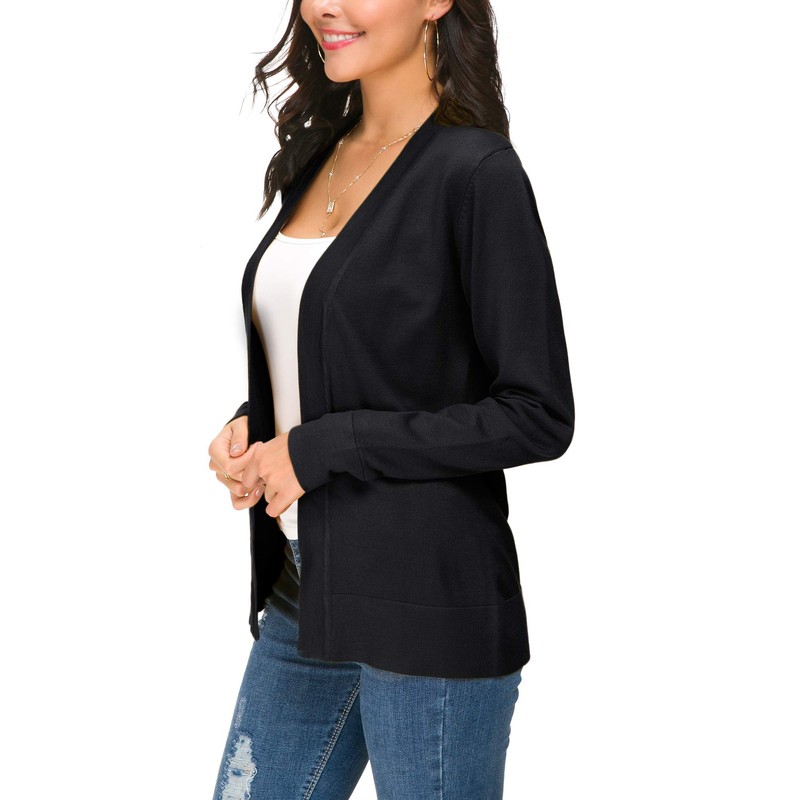 Women's Elegant Casual Long Sleeve Elastic Cardigan, Lightweight Solid Knitted