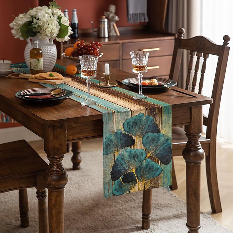LRartdeco Table Runner Green Table Runner Washable Antique Rustic Wood