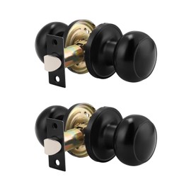 Probrico (2 Pack Round Passage Door Knob (Non-Locking Knobs), Keyless Doorknobs Interior/Exterior Door Lockset, Passage Knobs for Hallway/Closet, Black Finish Modern Design Door Hardware