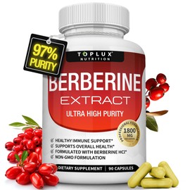 Berberine Supplement 1800mg - Berberine HCL 97% Tested Ultra High Purity Premium Berberine Extract to Support Overall Health, High Potency Berberine Plus Non-GMO Vegan Men Women, 90 Capsules