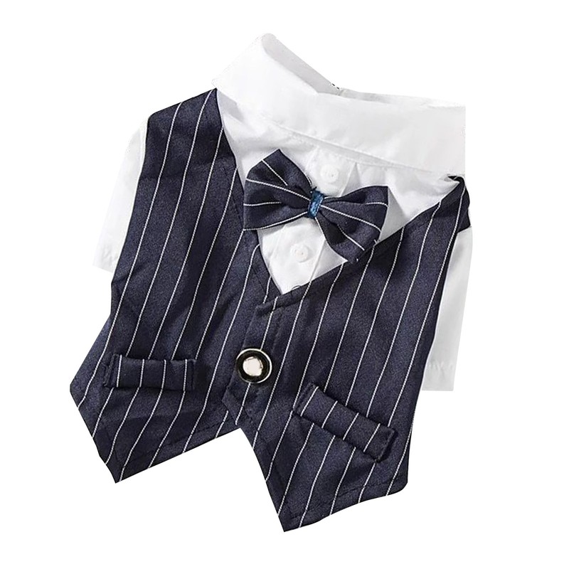 Pet Suit Bow Decor Striped Breathable Dog Cat Wedding Shirt