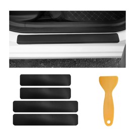 povtii 4 PCS Car Door Sill Protector, Anti-Scratch 3D Carbon Fiber Textured Door Threshold Protection Sticker, Door Entry Edge Guards Cover Strips for Most Vehicle, Car Accessories (Black)