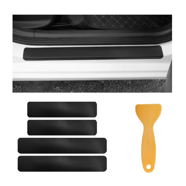 povtii 4 PCS Car Door Sill Protector, Anti-Scratch 3D Carbon