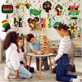 Panelee 56 Pcs Juneteenth Decorations Black History Month Decorations African Hanging Decor Juneteenth Hanging Swirls 1865 Party Decorations for Classroom Home Party Ceiling Streamers(Stylish Style)