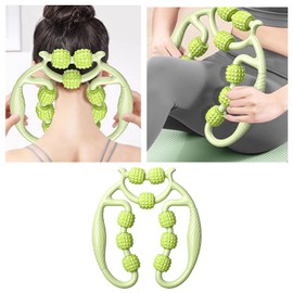 Muscle Massage Roller, 9 Wheels 360 Degree Trigger Point Massager Ergonomic Design, Portable Muscles Relax Tool for Neck Arm Leg Calf Knee, Bodybuilding Equipment (Green)