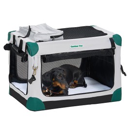 Gardner Pet Soft Collapsible Dog Crate - 26 Inch Portable Travel Dog Crate for Puppy/Small Dogs Indoor & Outdoor, 3-Door Pet Crate with Durable Mesh Windows & Storage Bag, Grey