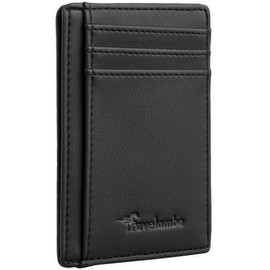 Travelambo Front Pocket Minimalist Leather Slim Wallet RFID Blocking Medium Size(Black Delux)