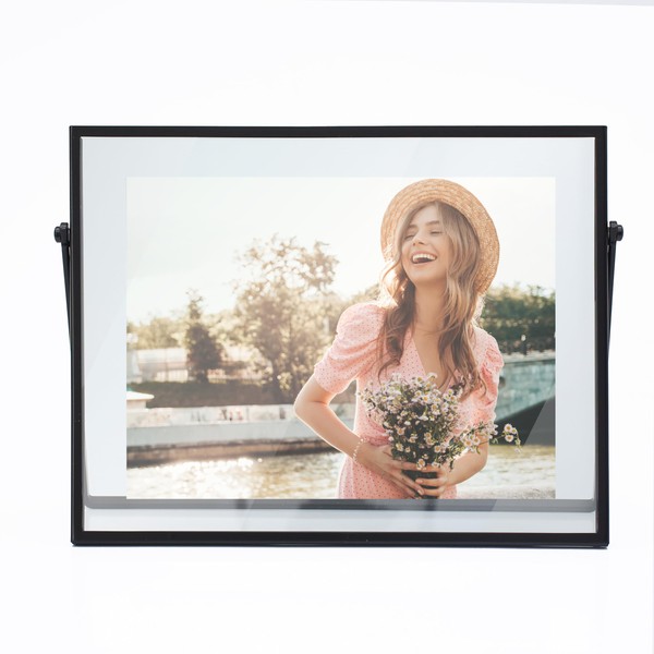 MIMOSA MOMENTS Black Metal Floating 5x7 Picture Frame, Tabelop Photo