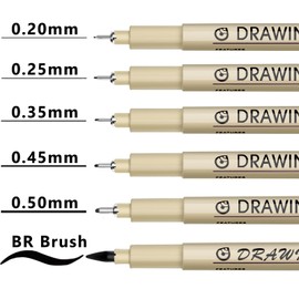 Muchcute Micro Fineliner Drawing Art Pens: 6 Black Fine Line Waterproof Ink Set Artist Supplies Archival Inking Markers Pigment Liner Journaling Sketch Outline Manga Anime Gifts Sketching Watercolor