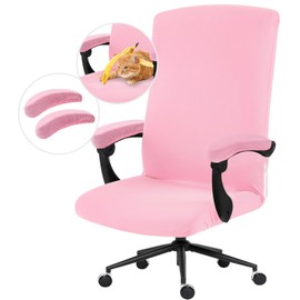 Stretch Computer Office Chair Cover with Armrest Covers Durable Zipper Universal Washable Removable Spandex Rotating Boss Chair Slipcovers Anti-dust Soft Desk Chair Seat Protector, Pink