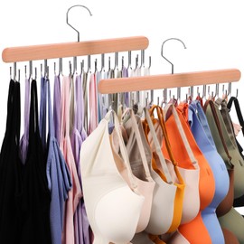 2 Pack Tank Top Hanger, 40 Hooks Large Capacity Bra Hanger, Bra Hangers for Closet Organizer & Storage, Tank Top Hangers Space Saving, Standard Hangers for Sports Bras, Tank Top (Wood, 2 Pack)